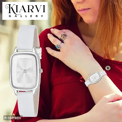 KIARVI GALLERY Analogue Square Dial Leather Strap Girl's Women's Watch (White)-thumb5