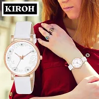 KIROH Analogue Dimond Designer Leather Strap Watch for Girl's and Women (Pink) (White)-thumb4