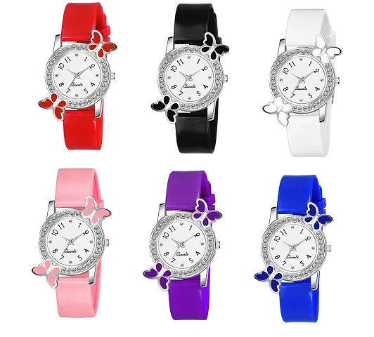 KIARVI GALLERY Analogue Butterfly Designer Girl's Watch (White Dial Strap Pack of 6)