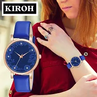 KIROH Analogue Dimond Designer Leather Strap Watch for Girl's and Women (Pink) (Blue)-thumb4