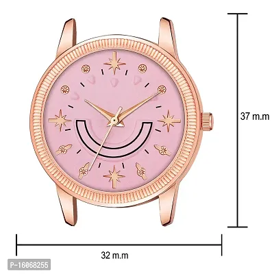 KIROH Analogue Smiley Pink Dial Magnetic Metal Strap Watch for Girl's and Women (Rose Gold-Pink)-thumb3