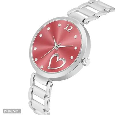KIROH Analogue Heart Dial Designer Stylish Metal Strap Watch for Girls and Women (Silver-Pink)-thumb2