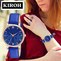 KIROH Analogue Roman Digit Dial Unique Designer Leather Strap Watch for Girl's and Women (Blue)-thumb4