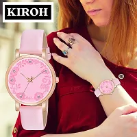 KIROH Analogue Dimond Designer Leather Strap Watch for Girl's and Women (Pink) (Pink)-thumb4