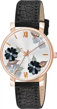 KIROH Analogue Flowered Dial Designer Leather Strap Watch for Girl's and Women Pack of 1,2 and 3 Combo Women's and Girl's Watches (Black-Peach-Brown)-thumb2