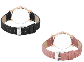 KIROH Analogue Flowered Dial Designer Leather Strap Watch for Girl's and Women Pack of 1,2 and 3 Combo Women's and Girl's Watches (Black-Peach)-thumb2