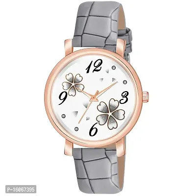 KIROH Analog New Attractive Dual Flower Stylish Premium Leather Strap Watch for Girls and Women (Grey)