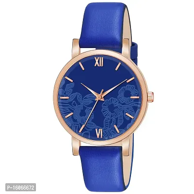 KIROH Analogue Roman Digit Dial Unique Designer Leather Strap Watch for Girl's and Women (Blue)-thumb0