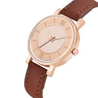 KIROH Analogue Antique Dial Designer Leather Strap Watch for Girl's and Women (Peach-Brown)-thumb1