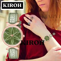 KIROH Analogue Green Full Flower Dial Unique Designer Leather Strap Women's and Girl's Watch (Green)-thumb3