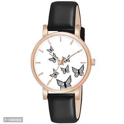 KIROH Analogue Butterfly Designer Leather Strap Watch for Girl's and Women (Black)