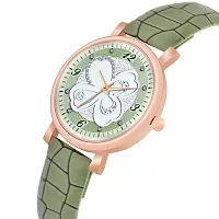 KIROH Analog Multi Flower Dial Stylish Premium Leather Strap Watch for Girls and Women(Green)-thumb1