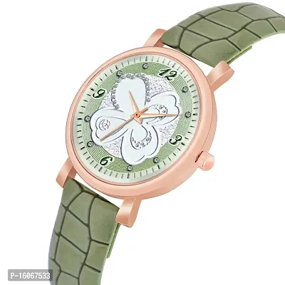 KIROH Analog Multi Flower Dial Stylish Premium Leather Strap Watch for Girls and Women(Green)-thumb2