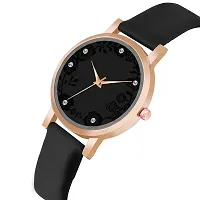 KIROH Analogue Dimond Designer Leather Strap Watch for Girl's and Women (Pink) (Black)-thumb1