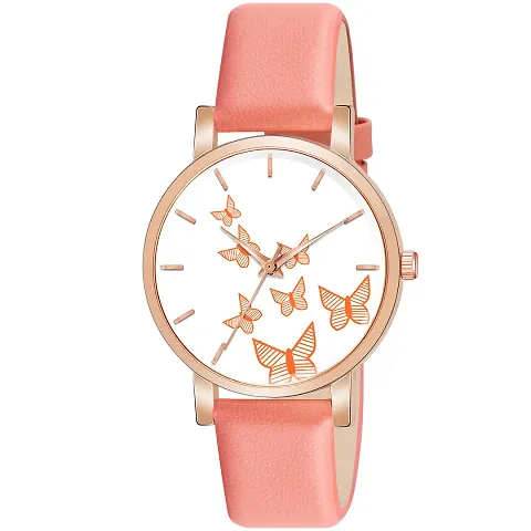 KIROH Analogue Butterfly Designer Leather Strap Watch for Girl's and Women