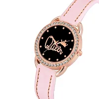 KIROH Analogue Copper Diamond Designer Queen Dial Leather Strap Watch for Girls and Women(Pink)-thumb1