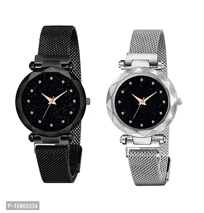 KIROH Analogue Women's Watch(Black Dial black and Silver Colored Strap) (Pack of 2)-KRH-0053-thumb0