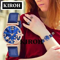 KIROH Analogue Unique Flower Dial Designer Leather Strap Women's and Girl's Watch (Blue)-thumb3