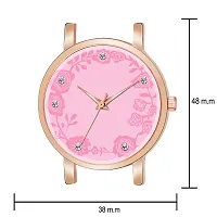 KIROH Analogue Dimond Designer Leather Strap Watch for Girl's and Women (Pink) (Pink)-thumb2