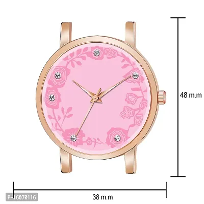 KIROH Analogue Dimond Designer Leather Strap Watch for Girl's and Women (Pink) (Pink)-thumb3