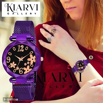 KIROH Analogue Flower Designer Dial Magnetic Belt Women's and Girl's Watch (Purple)-thumb4