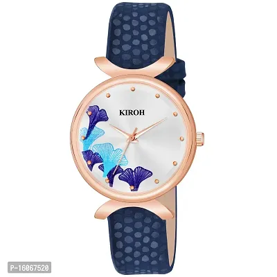 KIROH Analogue Unique Multi Flower Dial Designer Leather Strap Women's and Girl's Watch (Blue)