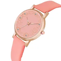 KIROH Analogue Dimond Designer Leather Strap Watch for Girl's and Women (Pink) (Peach)-thumb1