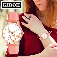 KIROH Analogue Butterfly Designer Leather Strap Watch for Girl's and Women (Peach)-thumb4