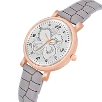 KIROH Analog Multi Flower Dial Stylish Premium Leather Strap Watch for Girls and Women(Grey)-thumb1