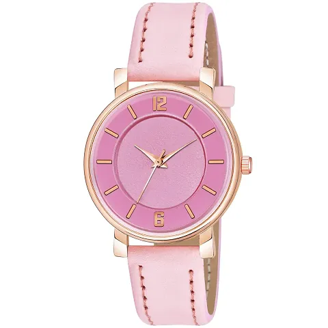 KIARVI GALLERY Analogue to 12 Dial Designer Leather Strap Women's and Girl's Watch (Pink)