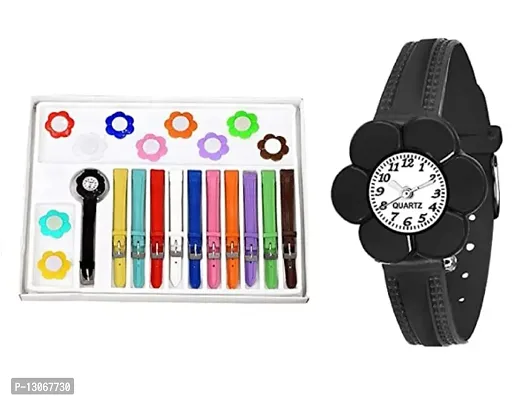 11 Belt Inter Changeable Kids-Girls  Pu  Strap Casual Analog Watches-thumb0