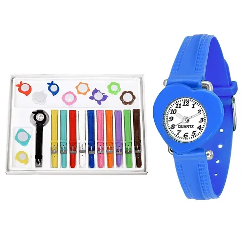 11 Belt Inter Changeable Kids-Girls Pu Strap Casual Analog Watches