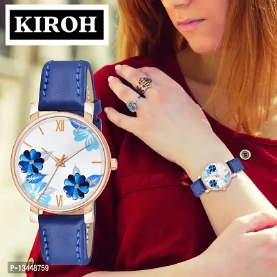 Flowered Dial  Premium Leather Strap  Analog Watch for girls and women-thumb0