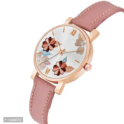 Flowered Dial  Premium Leather Strap  Analog Watch for girls and women-thumb2