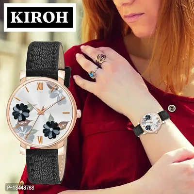 Flowered Dial  Premium Leather Strap  Analog Watch for girls and women-thumb0