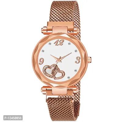 Attractive Dual Heart Designer Magnetic Strap Watch for Girls and Women