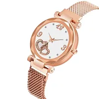 Attractive Dual Heart Designer Magnetic Strap Watch for Girls and Women-thumb1