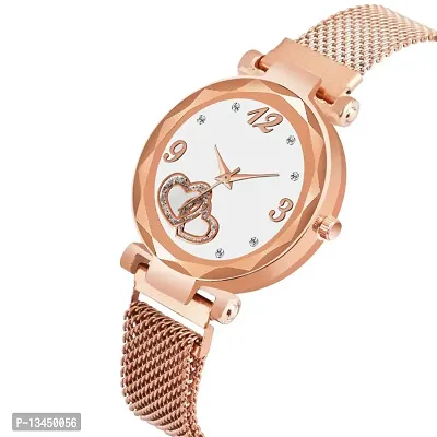 Attractive Dual Heart Designer Magnetic Strap Watch for Girls and Women-thumb2