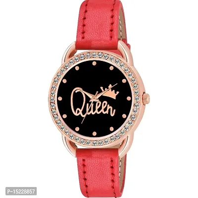 Kiarvi Gallery New  Diamond Designer Queen Dial  Leather Strap Analog Watch for girls and women