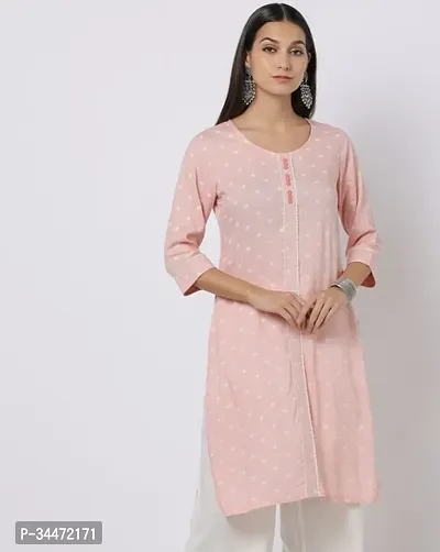 Stylish Pink Cotton Printed A Line Stitched Kurta For Women-thumb0