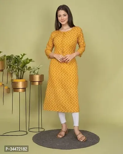 Stylish Yellow Cotton Printed A Line Kurta Bottom Set For Women-thumb0