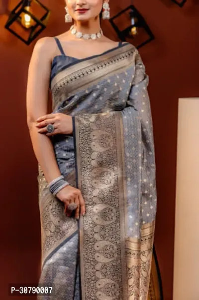 Stylish Silver Art Silk Saree with Blouse piece