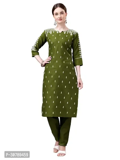 Stylish Green Cotton Blend Kurta Bottom Set For Women-thumb0