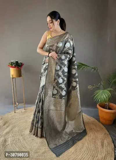 Stylish Grey Art Silk Saree with Blouse piece