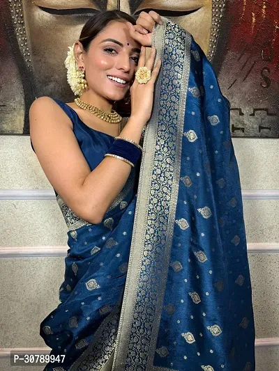 Stylish Blue Art Silk Saree with Blouse piece-thumb0