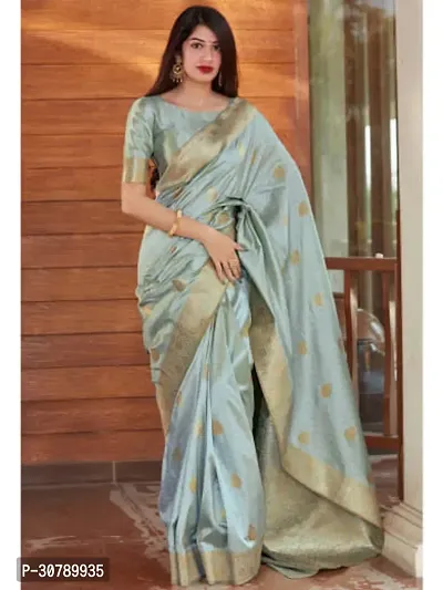 Stylish Silver Art Silk Saree with Blouse piece-thumb0