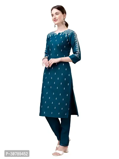 Stylish Blue Cotton Blend Kurta Bottom Set For Women-thumb3