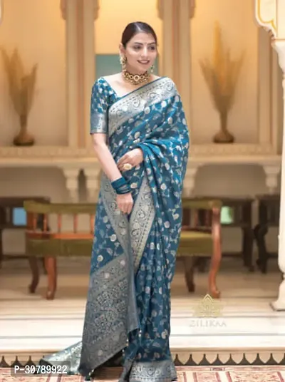 Stylish Blue Art Silk Saree with Blouse piece-thumb0