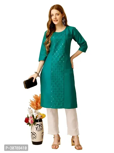 Stylish Green Cotton Blend Kurta Bottom Set For Women