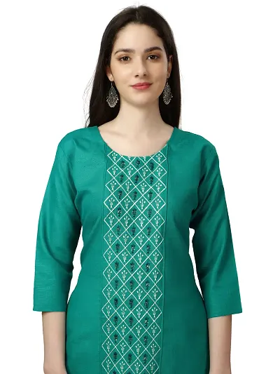 Narrow fashion Women's Straight Embroidery Kurti (M, Light Green)